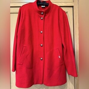 Vintage Geiger Mid Length High Collar Button Front Wool Coat RED / Xlarge